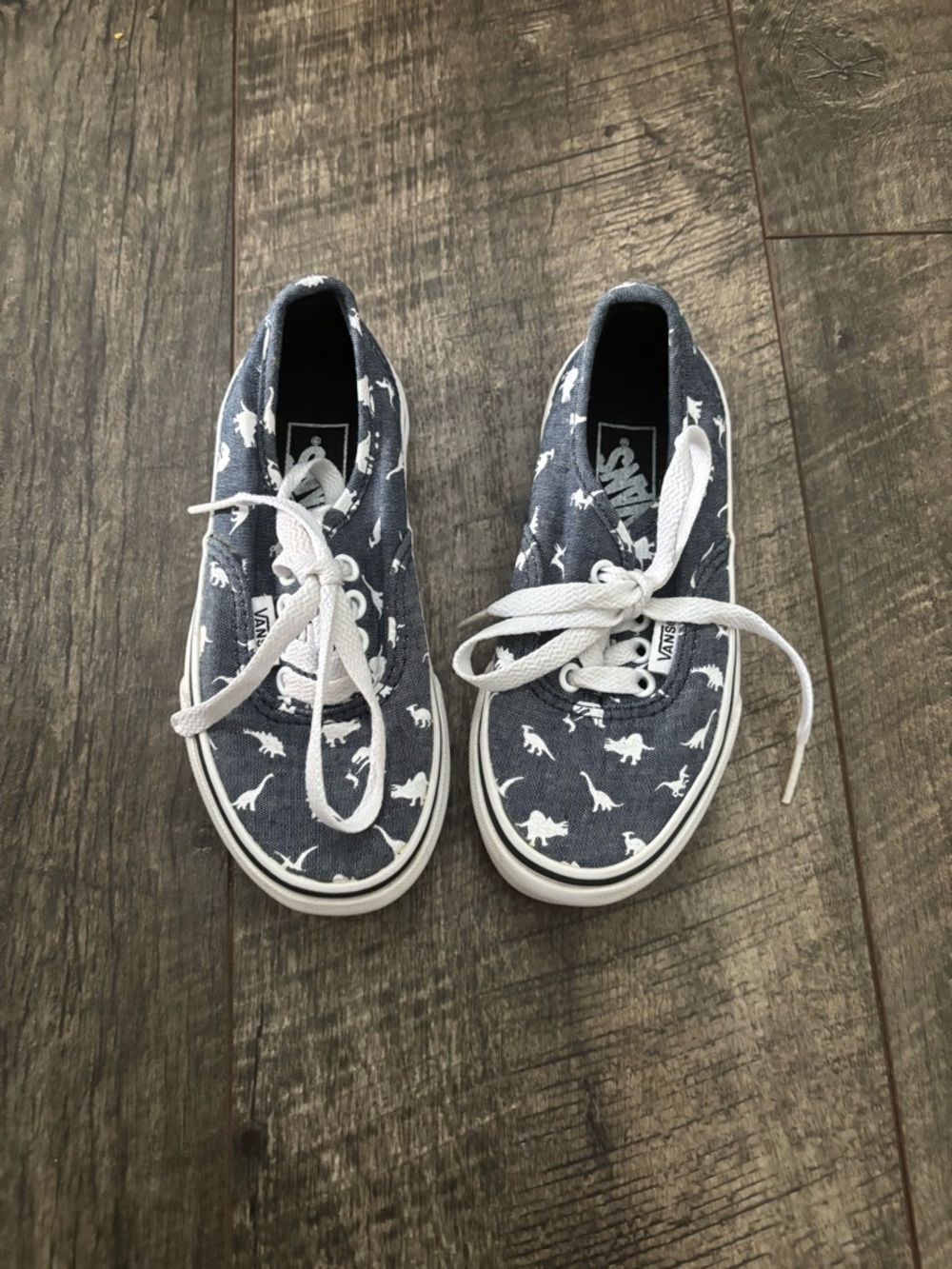 Vans Kids Navy Canvas Authentic Shoes with White Dinosaur Pattern
